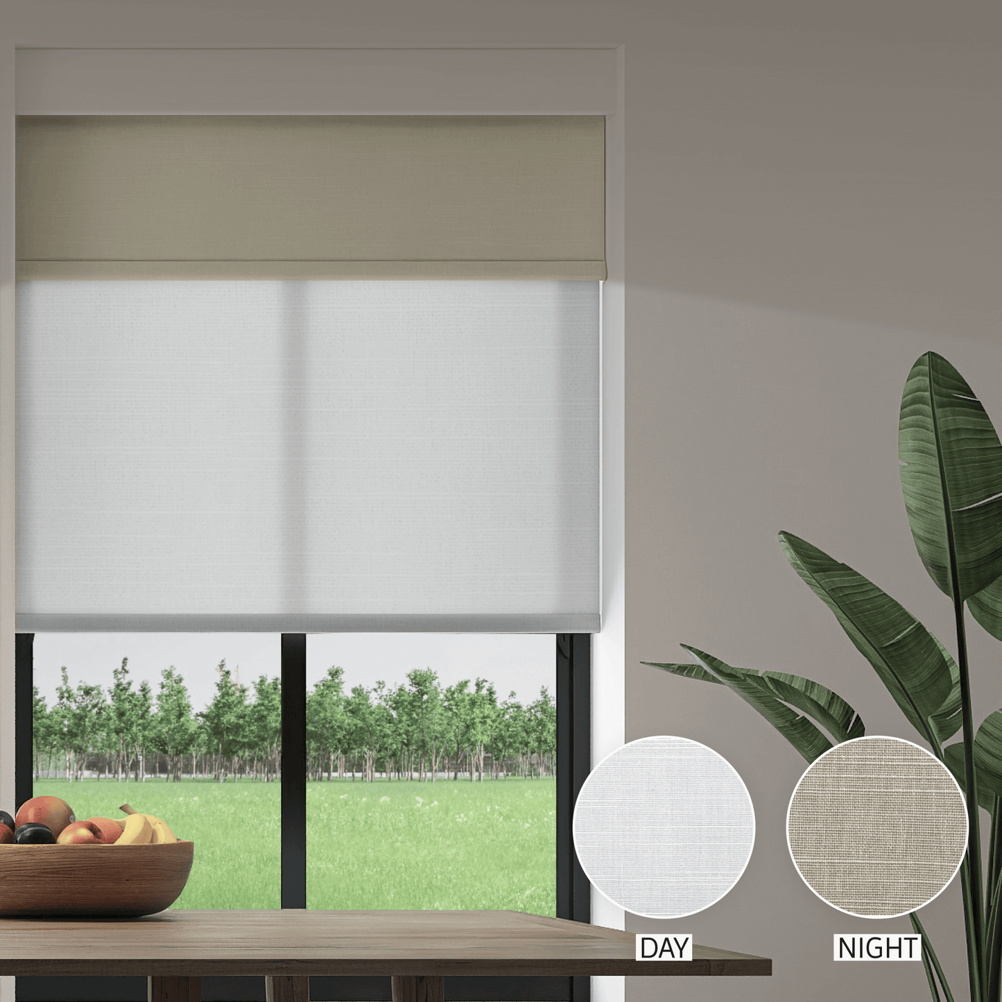 Linen Weave Day & Night Roller (Light Filtering + Blackout)